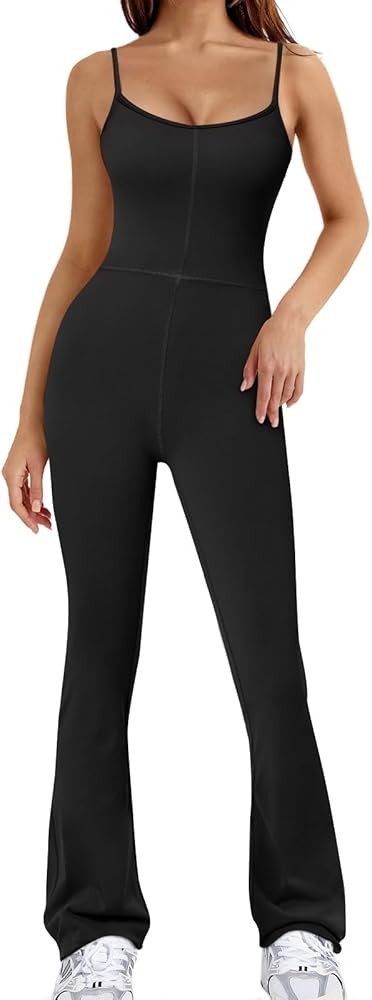 AUTOMET Womens Flare Jumpsuits Sexy One Piece Bodycon Spaghetti Straps Rompers Bodysuit Summer Ou... | Amazon (US)