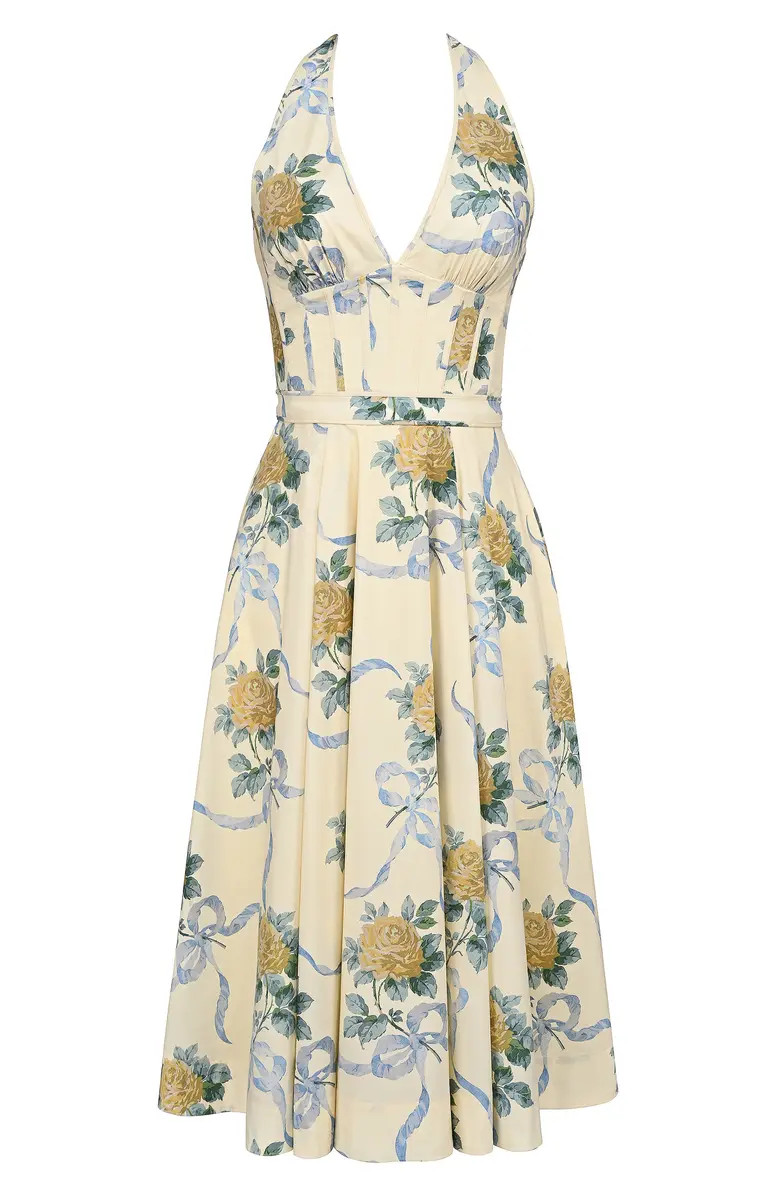 HOUSE OF CB Allena Floral Halter Stretch Cotton Midi Sundress | Nordstrom | Nordstrom
