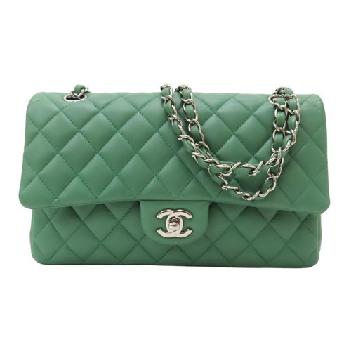 CHANEL Green Classic Flap Chain Shoulder Handbag Quilted Lambskin Leather  | eBay | eBay US