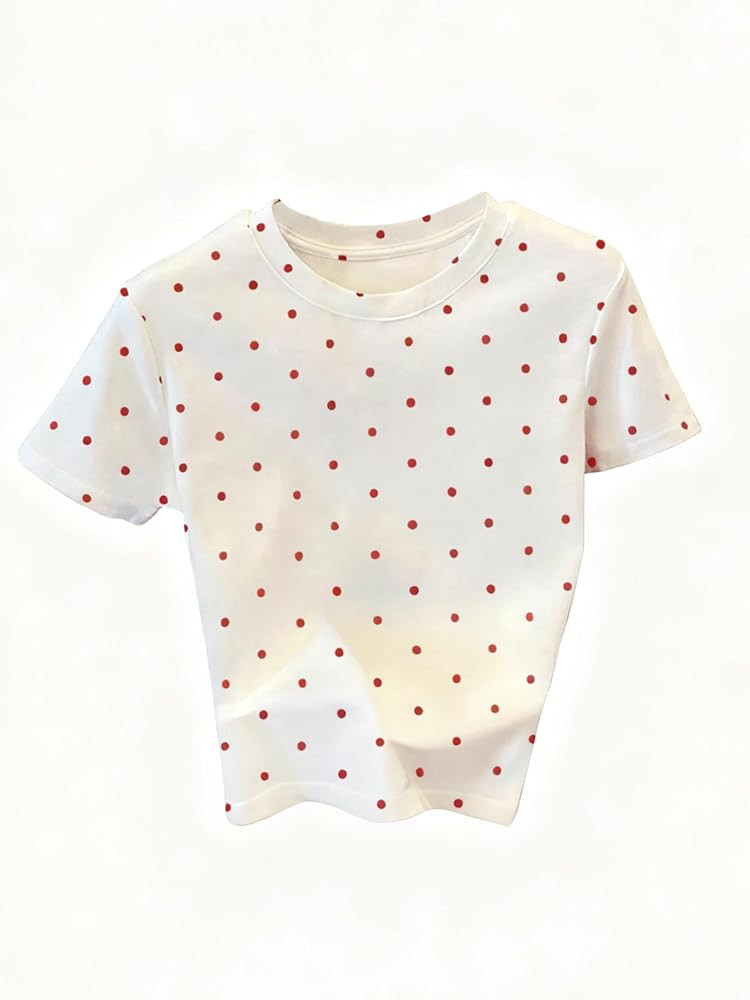 Womens Polka Dot Shirt Cute Summer Short Sleeve Tops Casual Crew Neck Slim Graphic Tees for Girls... | Amazon (US)