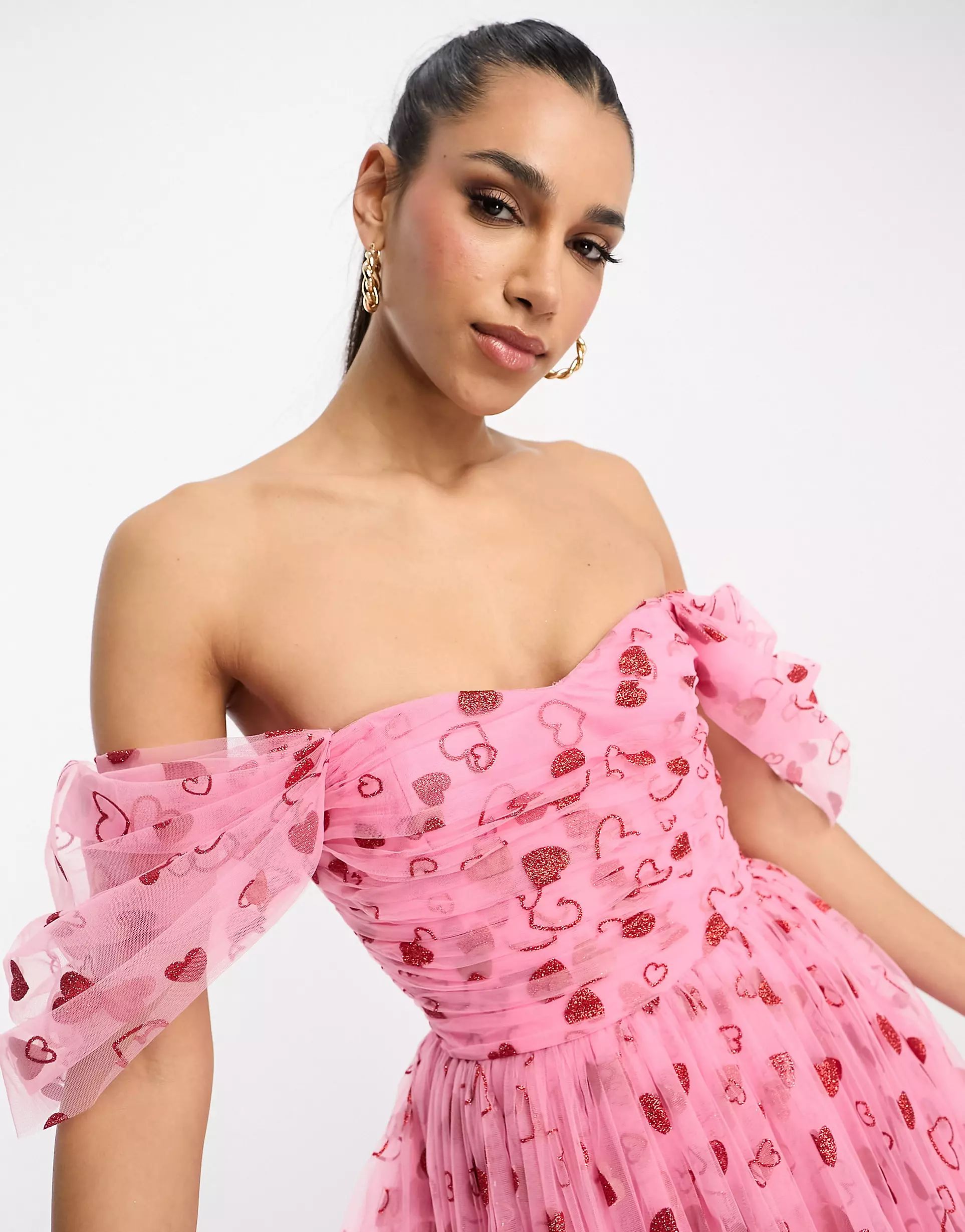 Lace & Beads exclusive wrapped tulle mini dress in pink and red heart | ASOS (Global)