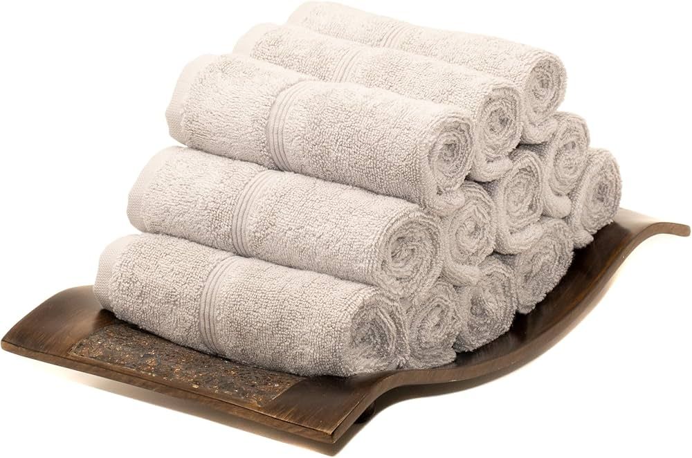 Mosobam 700 GSM Hotel Luxury Washcloths 13X13, Set of 12, Light Grey, Turkish Baby Bath Towel, Fa... | Amazon (US)