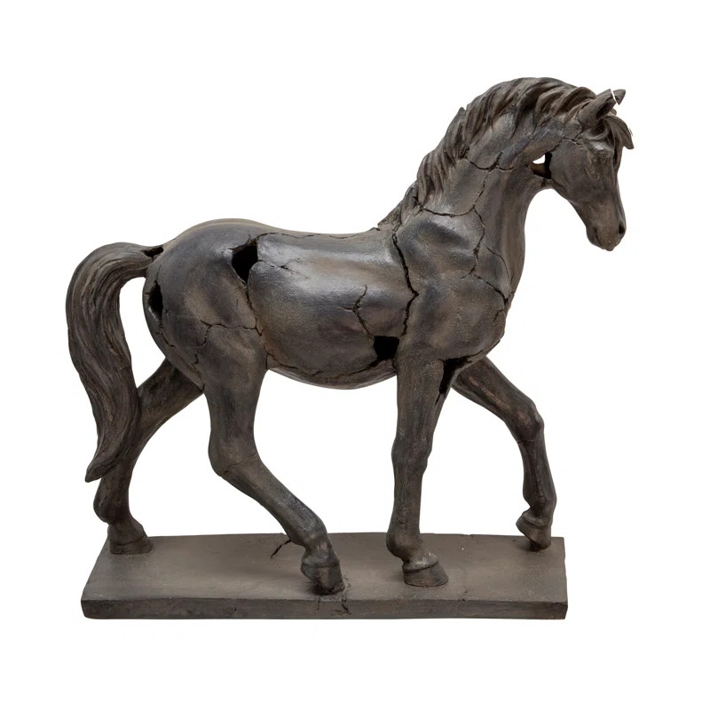 Millwood Pines Cracked Horse Sculpture Contemporary Rustic Western Decorative Home Art Display on... | Wayfair North America