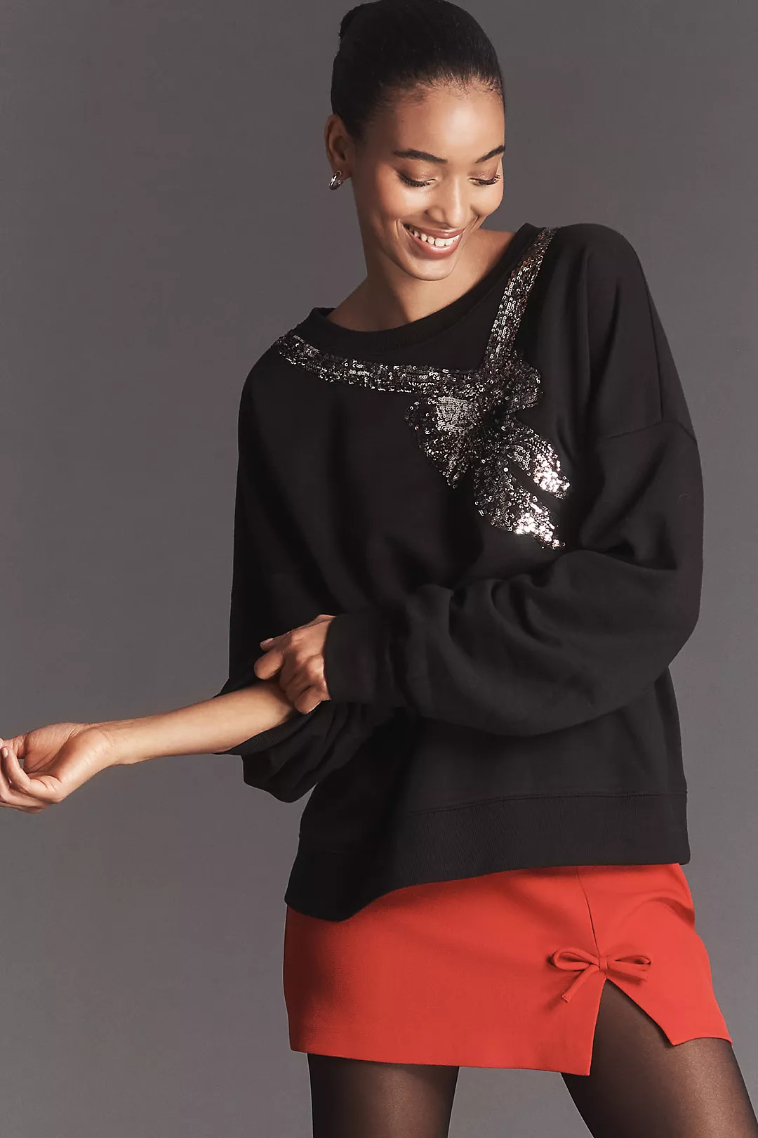 Maeve Sequin Bow Sweatshirt | Anthropologie (US)