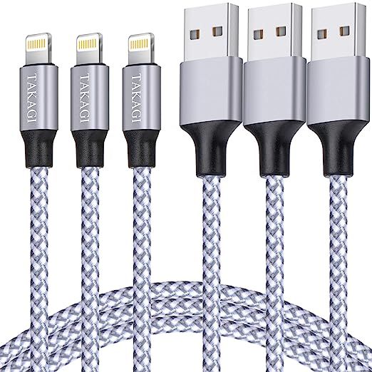 iPhone Charger, TAKAGI Lightning Cable 3PACK 6FT Nylon Braided USB Charging Cable High Speed Data... | Amazon (US)
