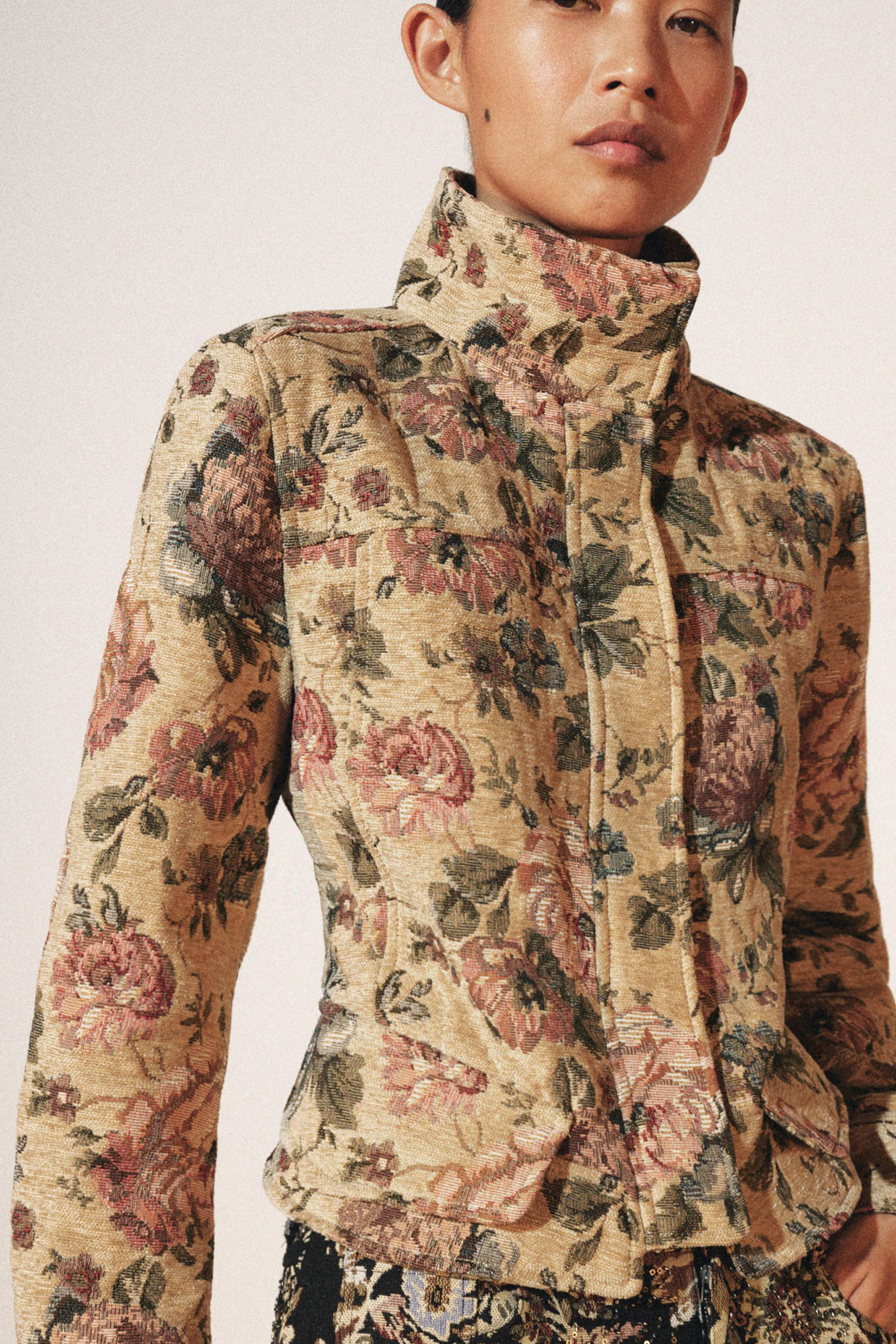 Zara - Zw Collection Floral Jacket - Ecru / Beige - L - Woman | Zara US