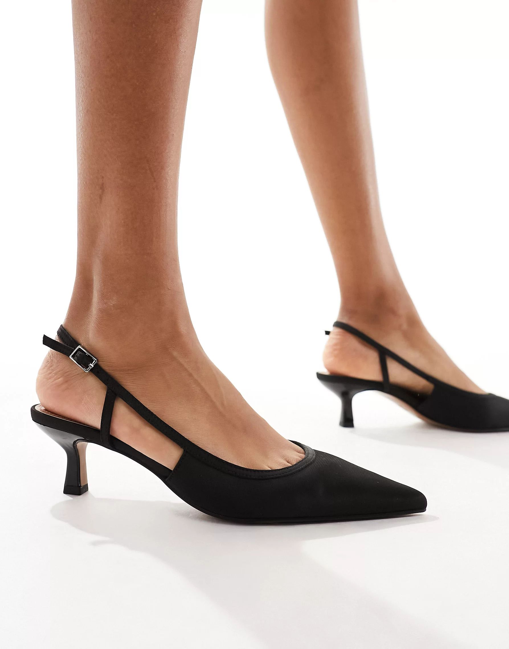 ASOS DESIGN Strut slingback kitten heeled shoes in black | ASOS | ASOS (Global)
