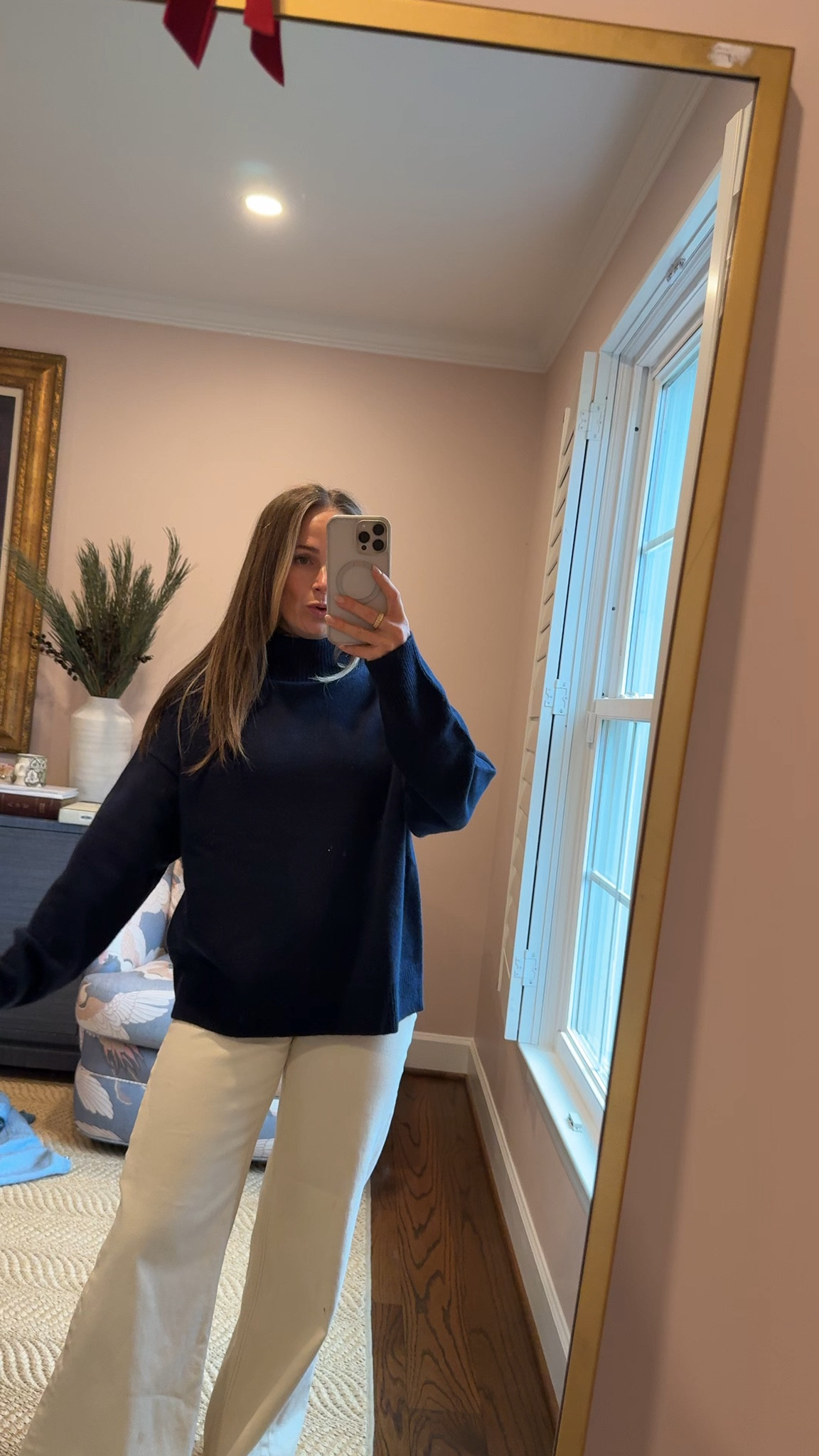 Sadly, this navy turtleneck sweater isn’t on LTK so I’ll link similar options, but the brand is 440ME!￼￼

#LTKootd #LTKSeasonal