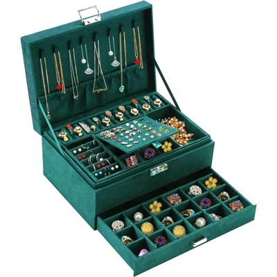 Jewelry Boxes Green Velvet Jewelry Organizer With Lock,Teen Jewelry Organizers And Storage Earring And Necklace Holder Organizer Box Womens Jewelry Bo | Wayfair Professional