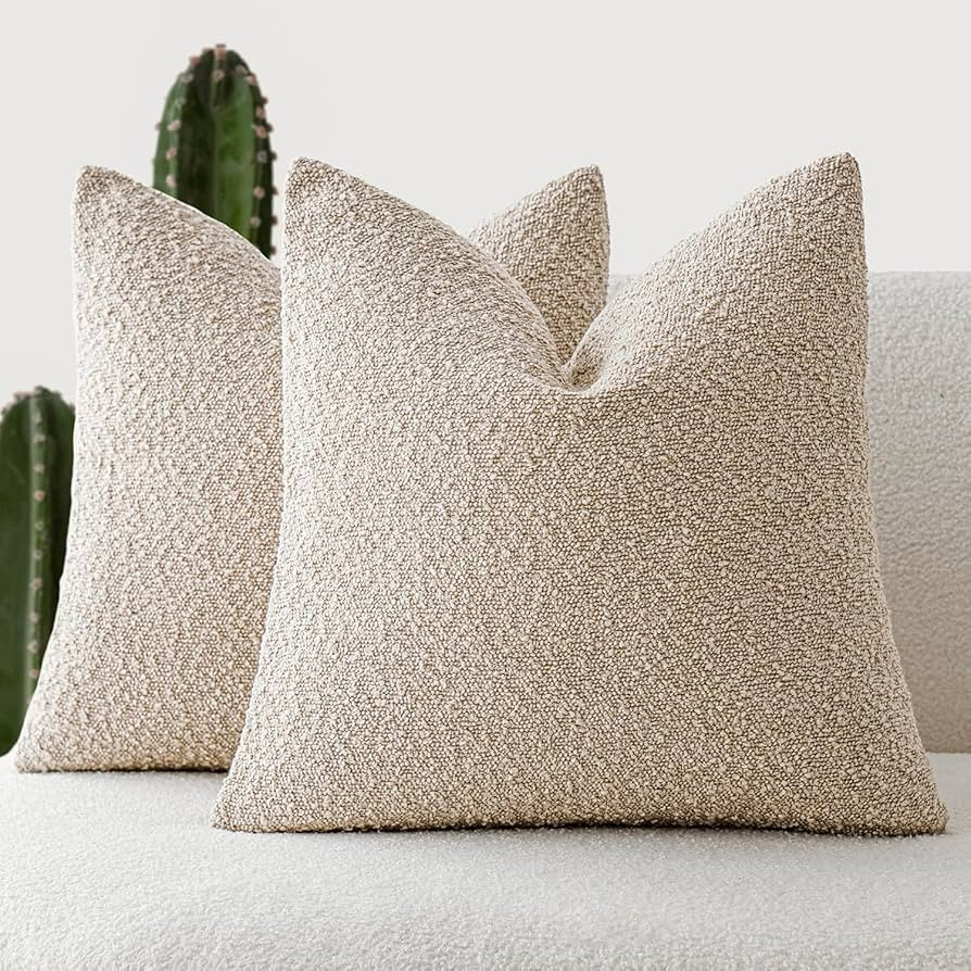 Foindtower Set of 2, Decorative Textured Boucle Throw Pillow Covers Accent Solid Pillow Cases Neu... | Amazon (US)