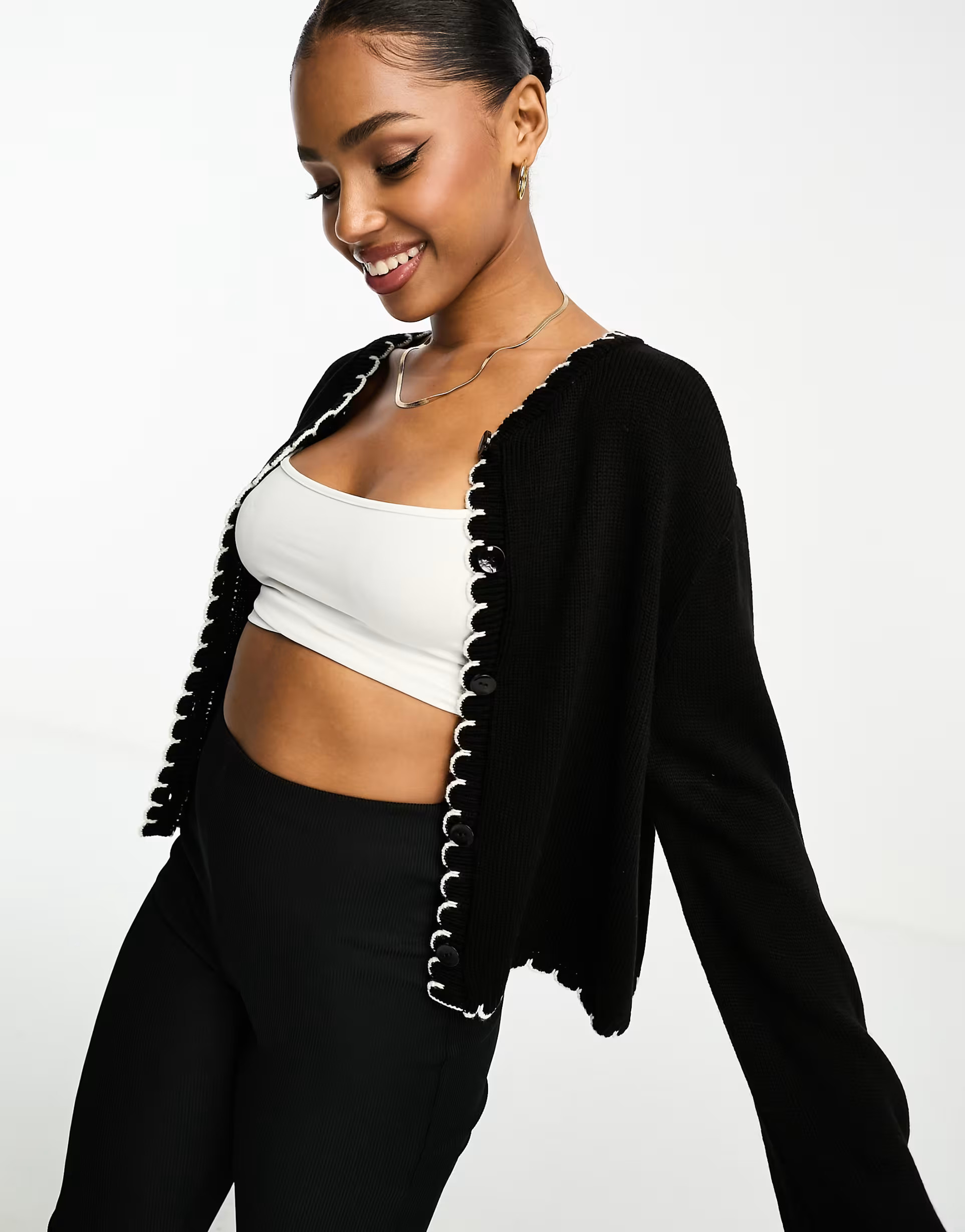 ASOS DESIGN blanket stitch cardigan in black | ASOS (Global)