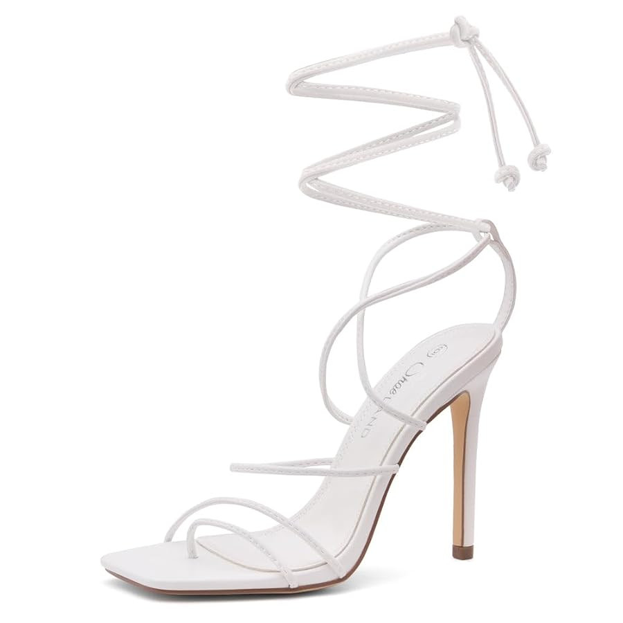Shoe Land SL-Finely Women's Lace-Up Heels, Square Open Toe Ankle Wrap Tie-Up Heeled Sandals, 4-In... | Amazon (US)