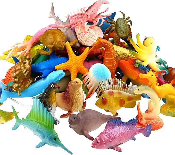 Funcorn Toys Ocean Sea Animal, 52 Pack Assorted Mini Vinyl Plastic Animal Toy Set, Realistic Unde... | Amazon (US)