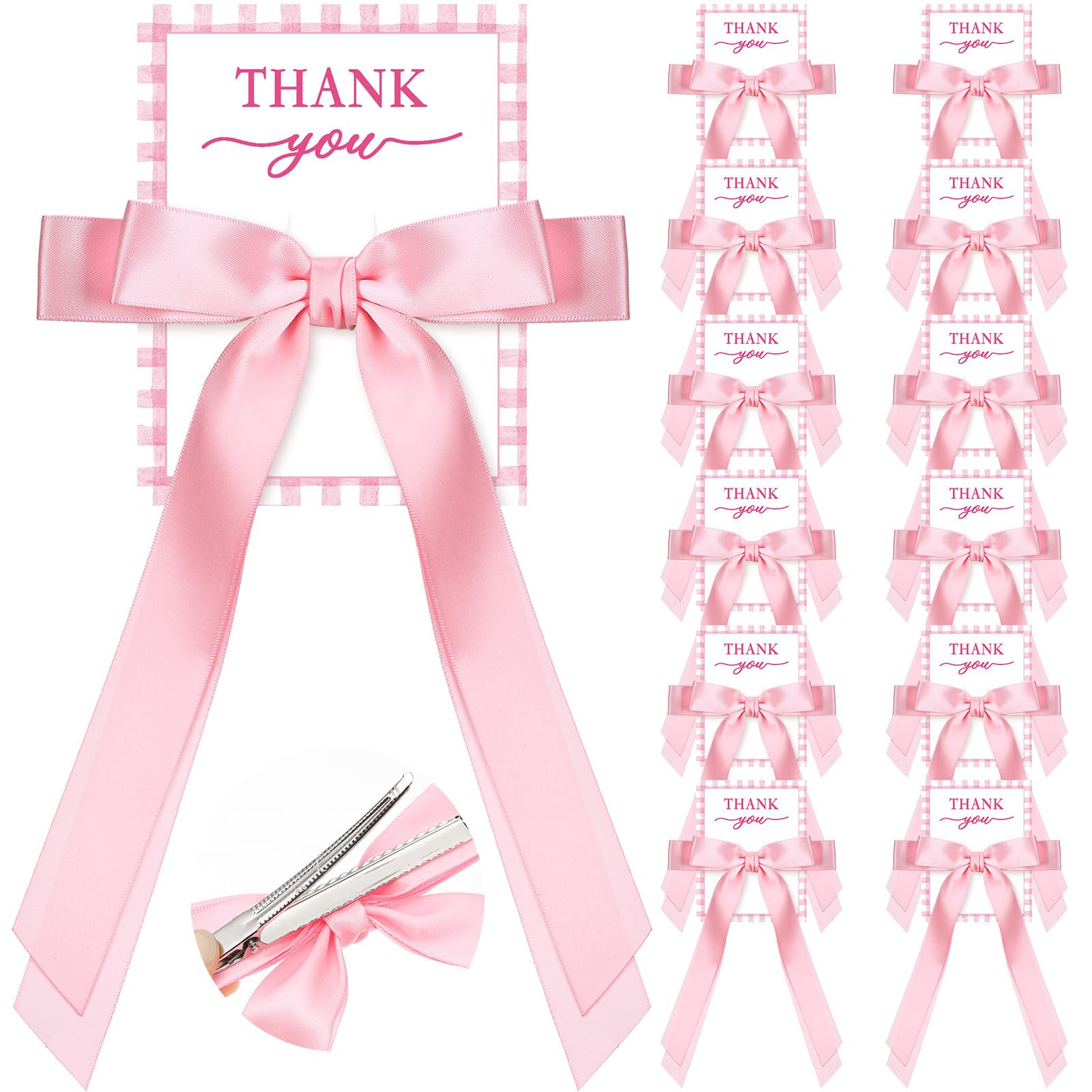 12 Pack Coquette Pink Bow Party Favors with Thank You Card Coquette Party Favors Satin Hair Bows ... | Amazon (US)