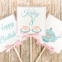 Tea Party Centerpieces - Birthday Custom Pot Center Pieces Pink & Blue Table Toppers | Etsy (US)