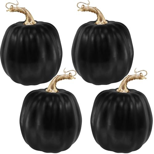 Winlyn 4 Pcs Black Artificial Pumpkins Halloween Pumpkins Faux Decorative Foam Pumpkins 6.7" Tall for Fall Autumn Home Halloween Party Thanksgiving Holiday Tabletop Centerpiece Mantel Shelf Décor | Amazon (US)