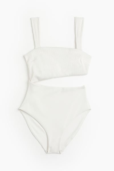 Padded-cup High-leg Swimsuit - White - Ladies | H&M US | H&M (US + CA)