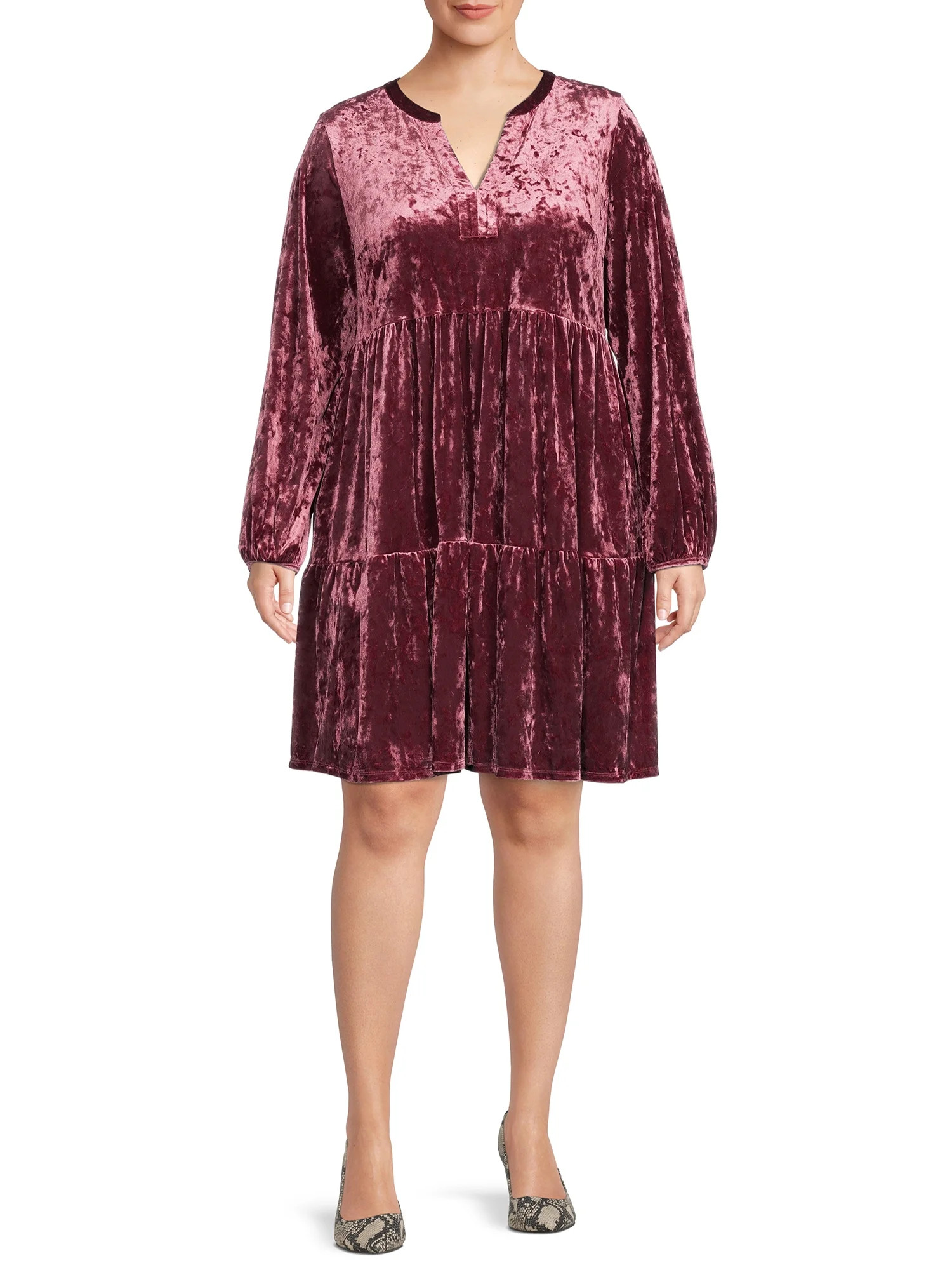 The Get Women's Plus Size Tiered Velvet Midi Dress | Walmart (US)