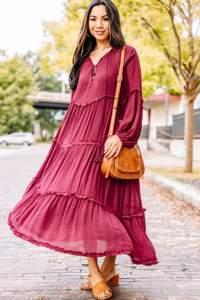 Moving On Wine Red Tired Midi Dress | The Mint Julep Boutique