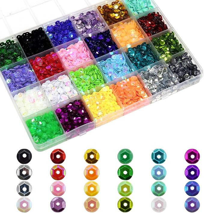 24 Colors Loose Cup Sequins, 6mm Bulk Rainbow Round Sequin Iridescent Embroidery Sequins for DIY ... | Amazon (US)