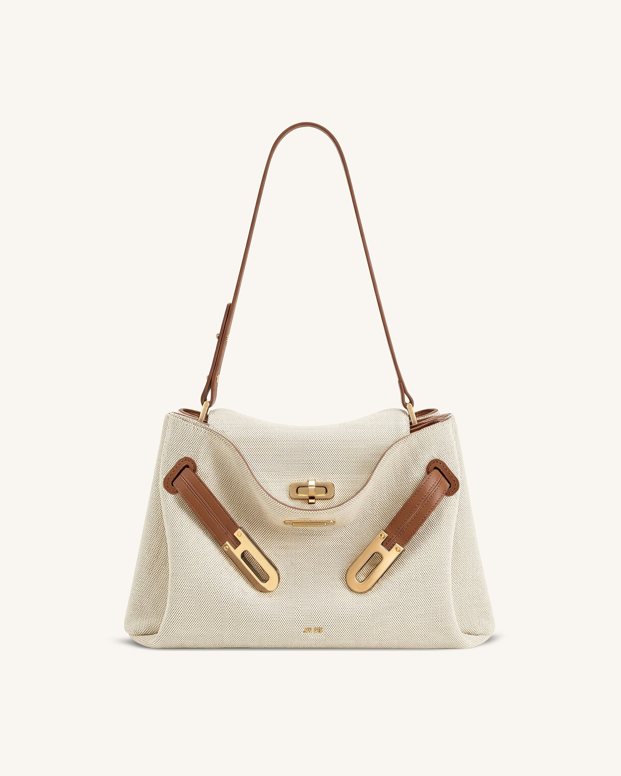 Rhea Double Buckle Shoulder Bag - Brown Canvas | JW PEI US