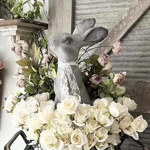 Weathered Bunny Statue | Antique Farm House