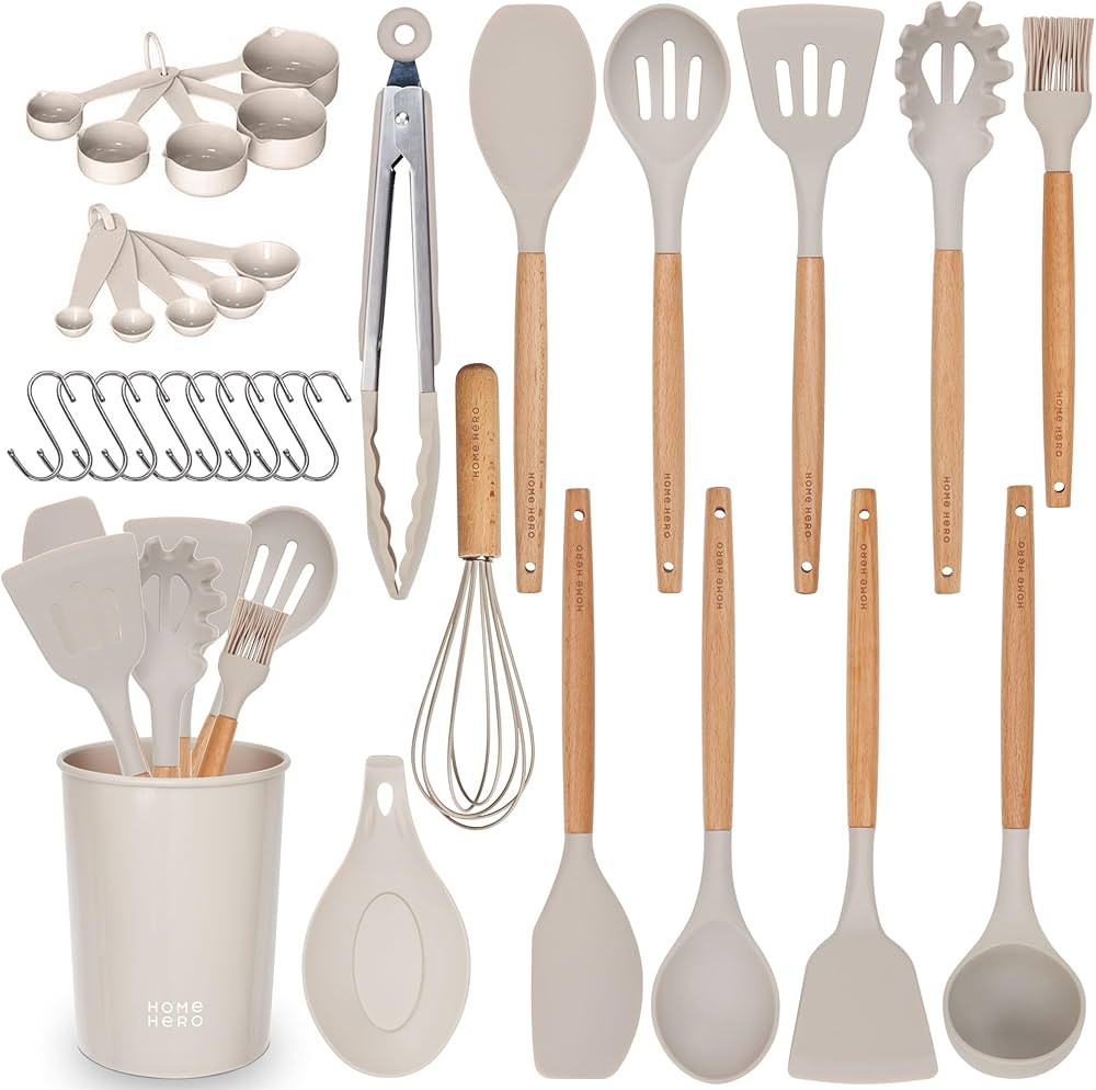 33-Pcs Kitchen Utensils Set - Silicone Cooking Utensils Set - First Home Essentials Utensil Sets ... | Amazon (US)