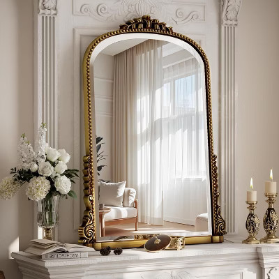 32"x24" Arched Mantle Mirror, Arched Beaded Mirror with Metal Frame, Decorative Bathroom Vanity M... | Target