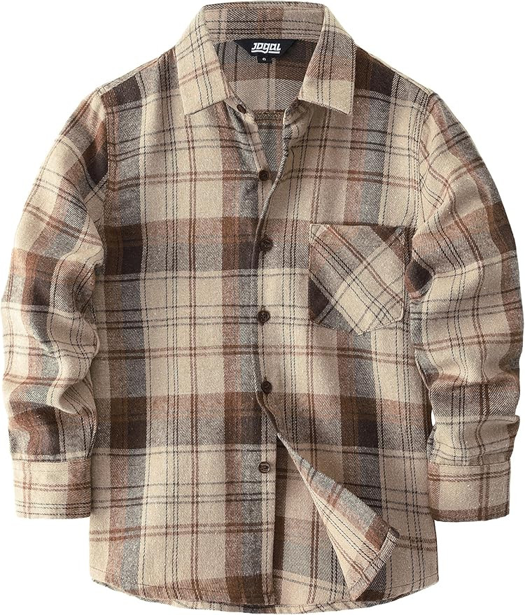 JOGAL Boys Plaid Shirt Long Sleeve Kids Button Down Shirts with Pocket for 6-14 Years | Amazon (US)