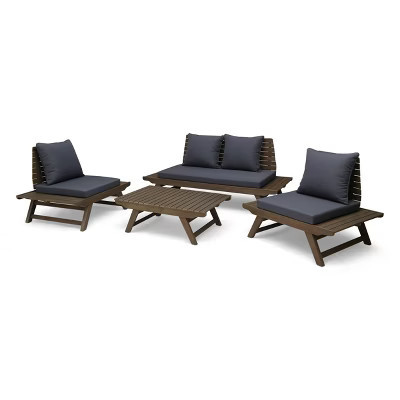 Christopher Knight Home Sedona Outdoor Acacia Wood 4 Seater Chat Set with Cushions, Gray/Dark Gray | Target