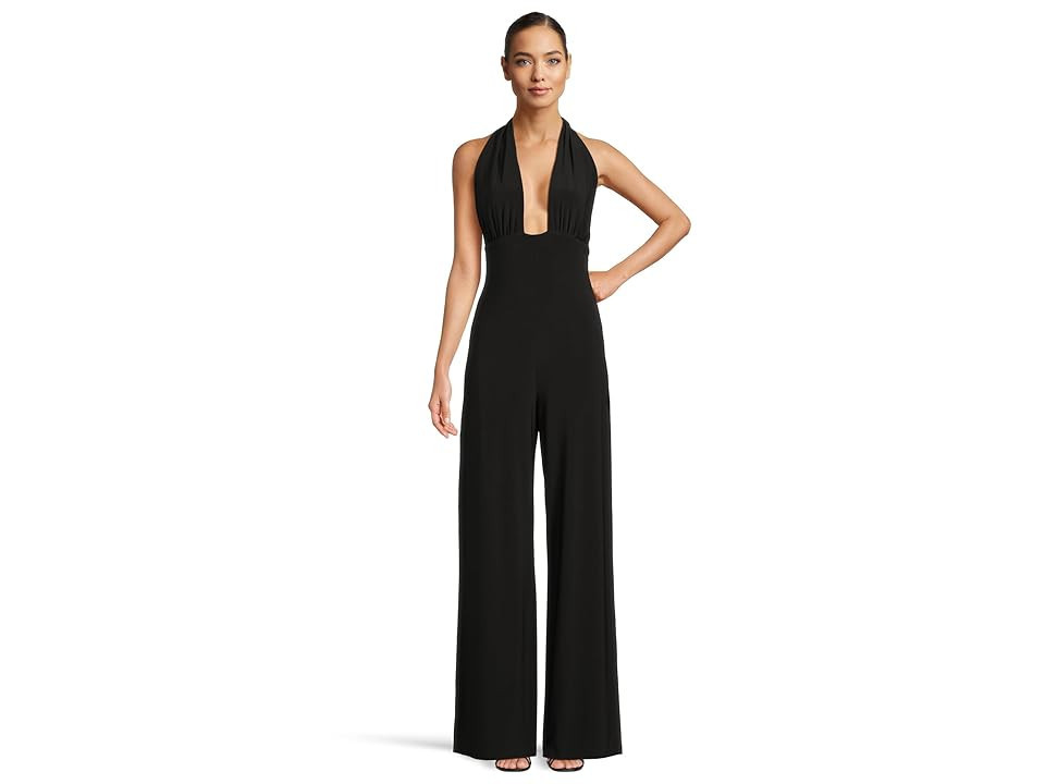 Norma Kamali Cross Halter Straight Leg Jumpsuit Women's Jumpsuit & Rompers One Piece Black : MD (Women's 6), Polyester/Spandex | Zappos