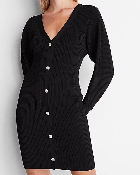 Embellished Button Up Mini Sweater Dress | Express