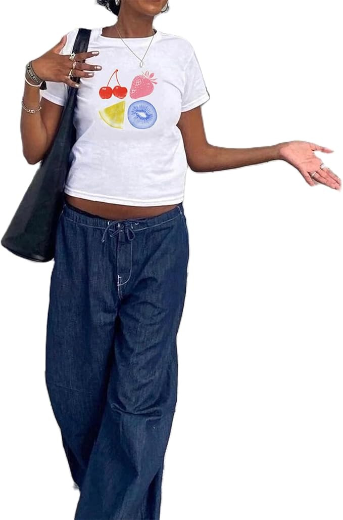 Women Y2k Graphic Baby Tees Short Sleeve Graphic Print Crop Tops Fairy Grunge Bow Shirts E Girls ... | Amazon (US)