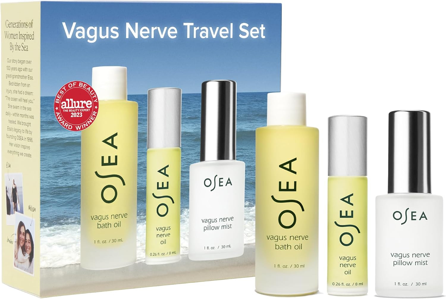 OSEA Vagus Nerve Travel Set – 3-Piece Wellness Spa Gift Set for Men & Women, Essential Oil, Bath Oil & Pillow Mist, Aromatherapy for Stress Relief, Relaxation & Sleep | Amazon (US)