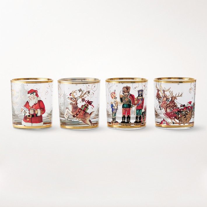'Twas the Night Before Christmas Double Old-Fashioned Glasses, Mixed, Set of 4 | Williams-Sonoma