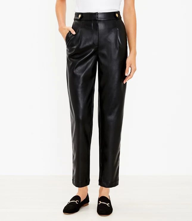 Button Tab Slim Pants in Faux Leather | LOFT