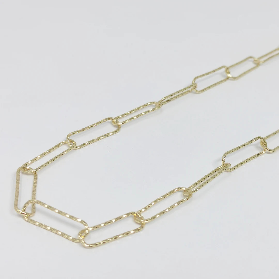 14K Gold Pounded Paperclip Chain by Yard, Oval Link Chain by Foot, Wholesale Bulk Roll Chain for ... | Etsy (US)