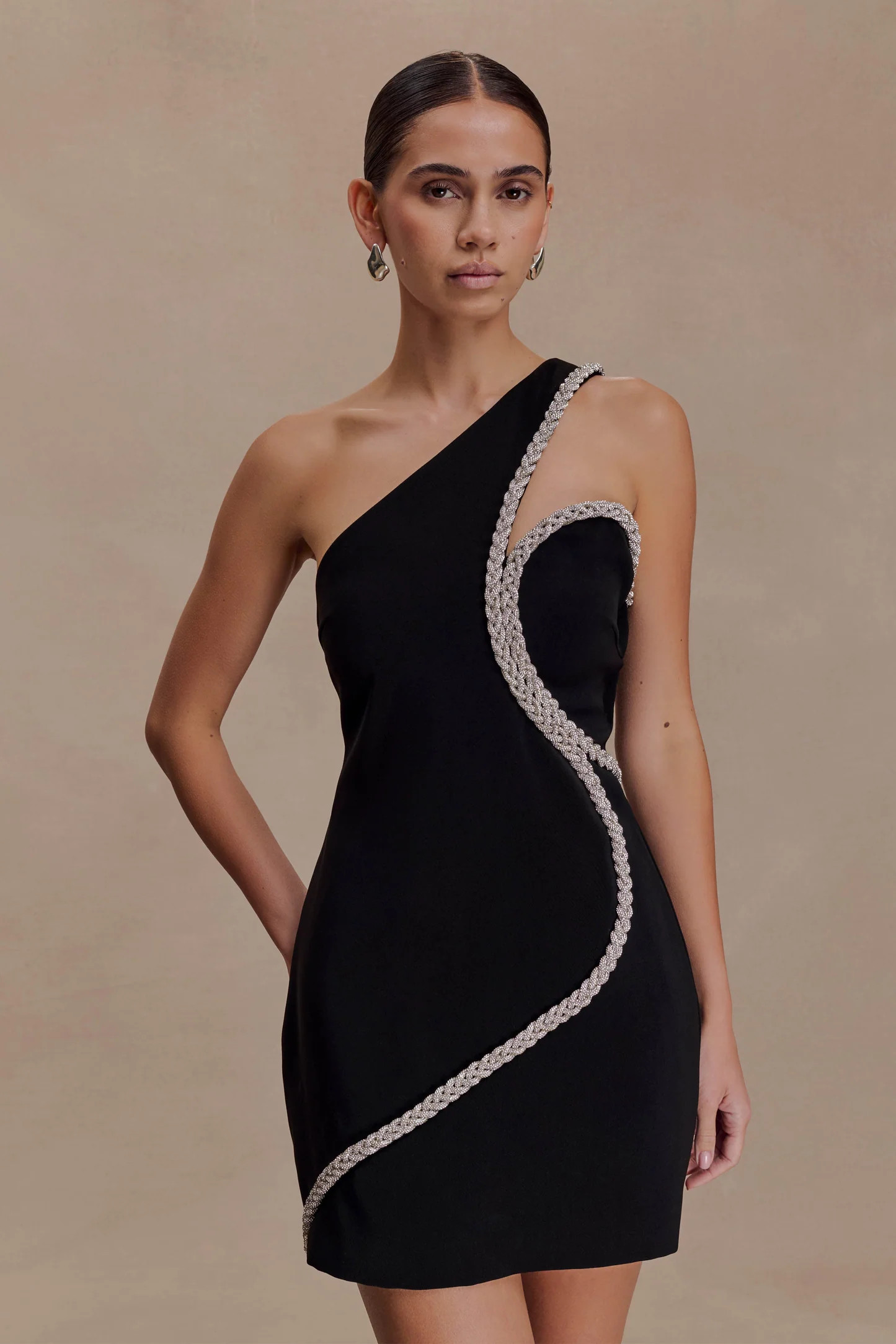 Eleonora Diamante Trim Mini Dress - Black | Meshki UK