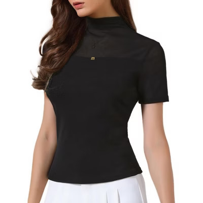 INSPIRE CHIC Women's Summer Mock Turtleneck Short Sleeve Sheer Mesh Basic Tops Shirts Small Black | Target