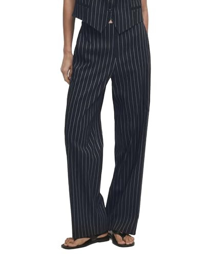 YEXPINE Women's Straight Leg Pinstripe Trousers High Waist Office Business Pants Casual Striped Dressy Pants with Pockets Black | Amazon (US)