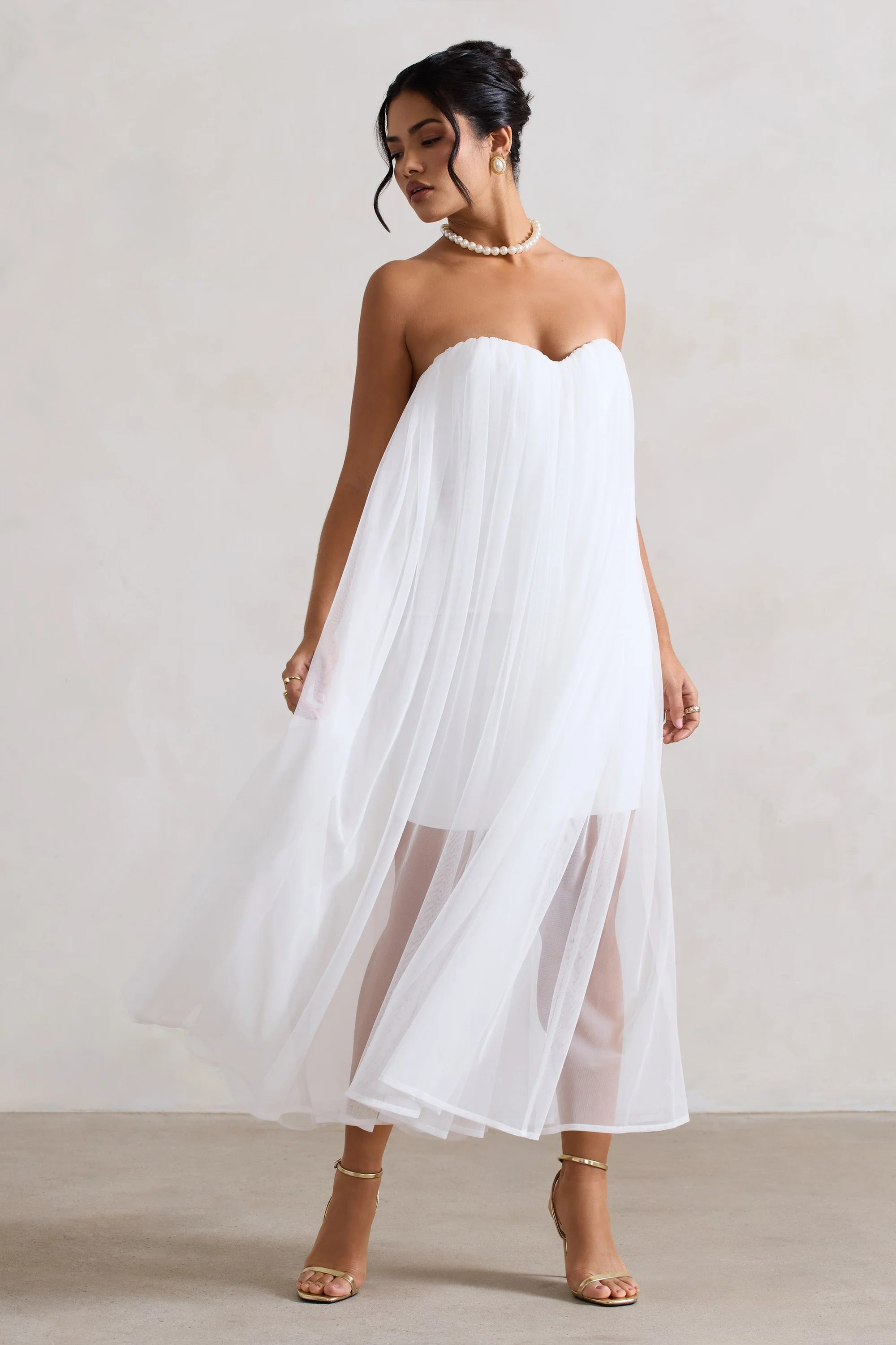 Dreamland | Ivory Sweetheart Corset Mini Dress With Tulle Overlay | Club L London