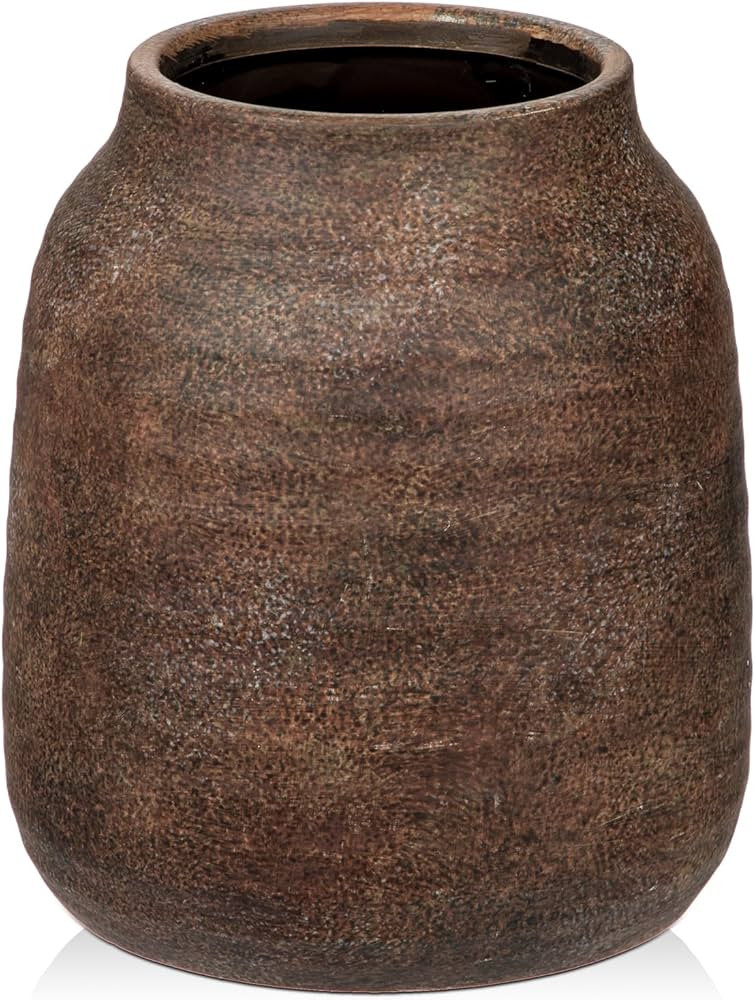 Briful 8.3in Rustic Ceramic Vase, Brown Vintage Flowers Vase, Extra-Large Rustic Farmhouse Vase, ... | Amazon (US)