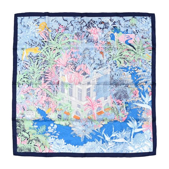 Silk Twill Faubourg Tropical Scarf 90 Bleu Vert Jaune | FASHIONPHILE (US)