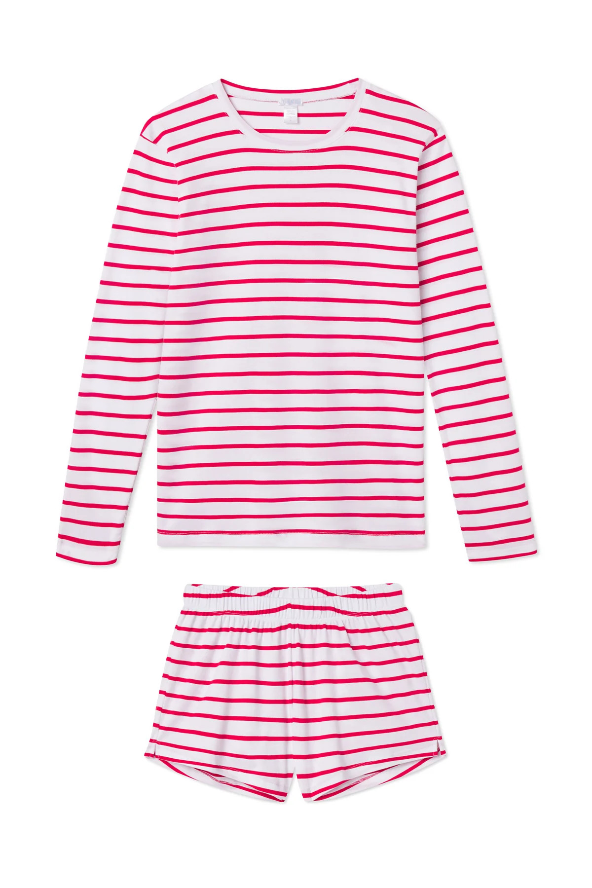 Pima Long-Short Weekend Set in Pink Heart | LAKE Pajamas