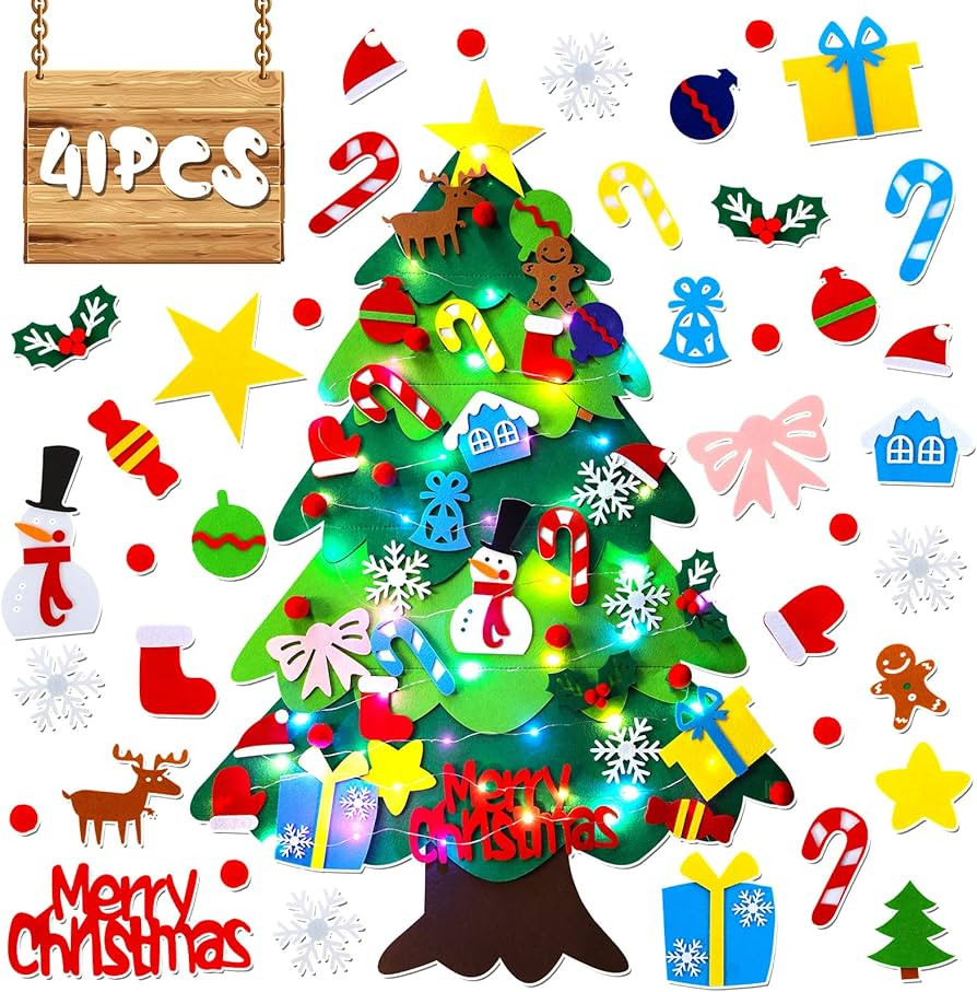 Sumind 41 Pieces Felt Christmas Tree for Kids Wall 3.3ft DIY Felt Christmas Tree with Lights Chri... | Amazon (US)