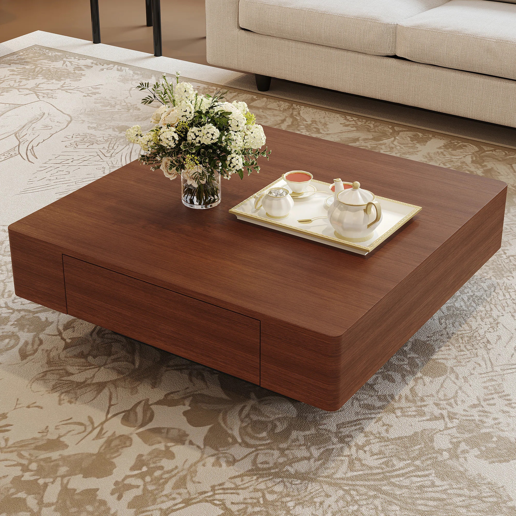 39'' Single Walnut Square Coffee Table With Storage | Wayfair North America