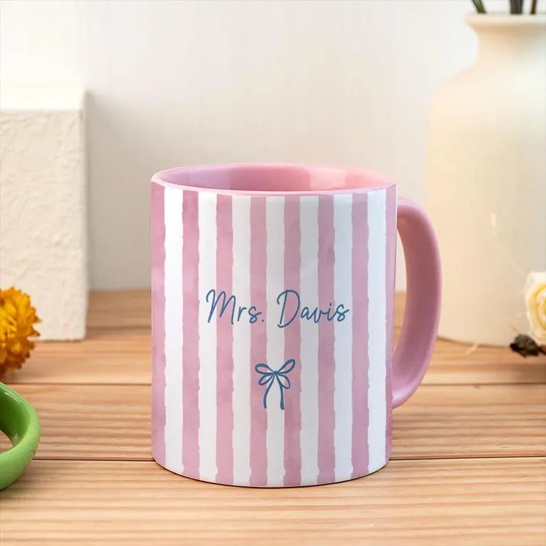 Personalized Striped Teacher Mug, Custom Name Coffee Cup, Teacher Appreciation Gift, Back To Scho... | Etsy (Global)