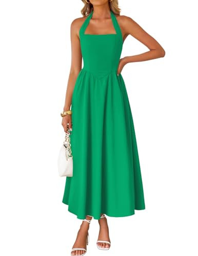 ZESICA Women's Summer Sleeveless Halter Midi Dress 2026 Off Shoulder High Waist Flowy Formal Wedd... | Amazon (US)