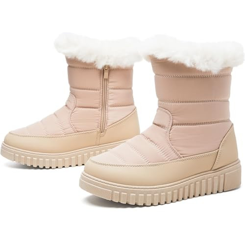 ZGR Womens Winter Snow Boots with furry,Waterproof Black and White Boots for women,Warm Mid Calf Boots for Outdoor,Beige.US7 | Amazon (US)