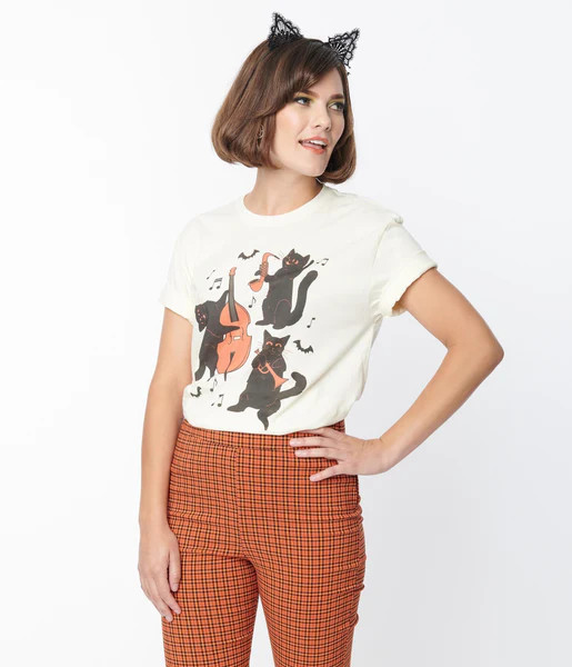 Cream Jazz Cats Unisex Graphic Tee | UniqueVintage
